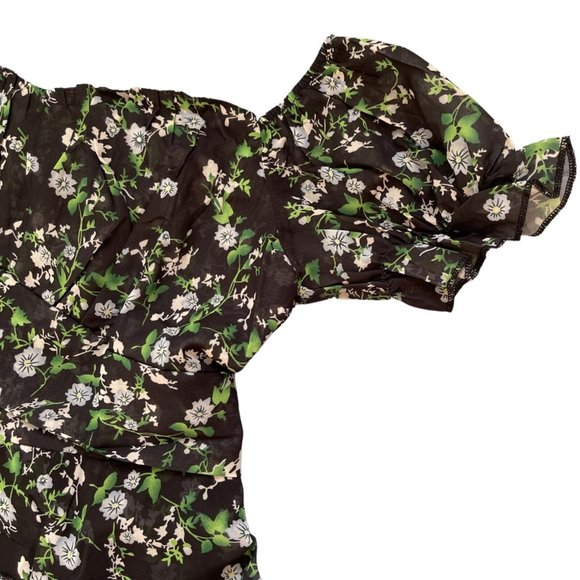 Womens Boho Playsuit Romper Medium M Black Green Floral Off The Shoulder Lined - Picture 15 of 16